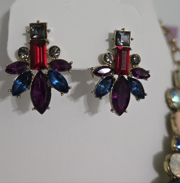 J Crew Multicolor Crystal Rhinestone Statement Necklace Unbranded Earring Set - Picture 14 of 16